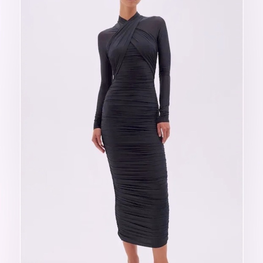 Ronny Kobo Afra Ruched Bodycon Dress in Navy XS - Picture 3 of 16